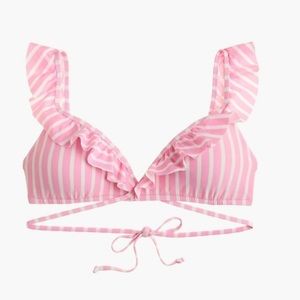 J. Crew Pink and White Ruffle Wrap Bikini Top